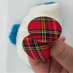 Vintage Plaid Tartan Circle Stud Earrings